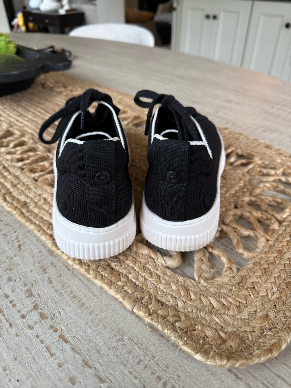 Brand New! Sofft Black Knit Lace-Up Sneakers with White Trim - Picture 4 of 5